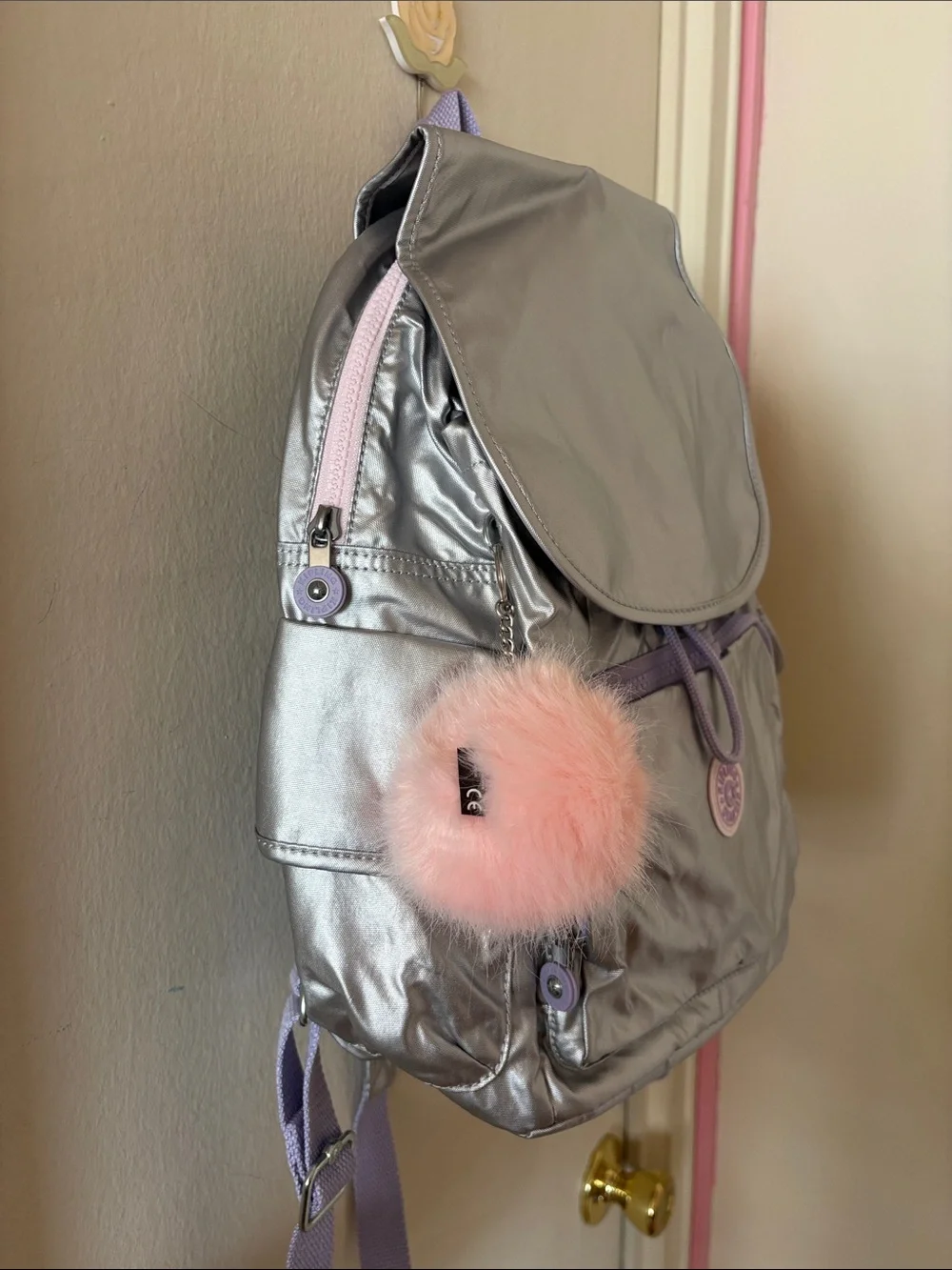 NWT Kipling Metallic Silver City Pack Backpack - Silver Glow Met